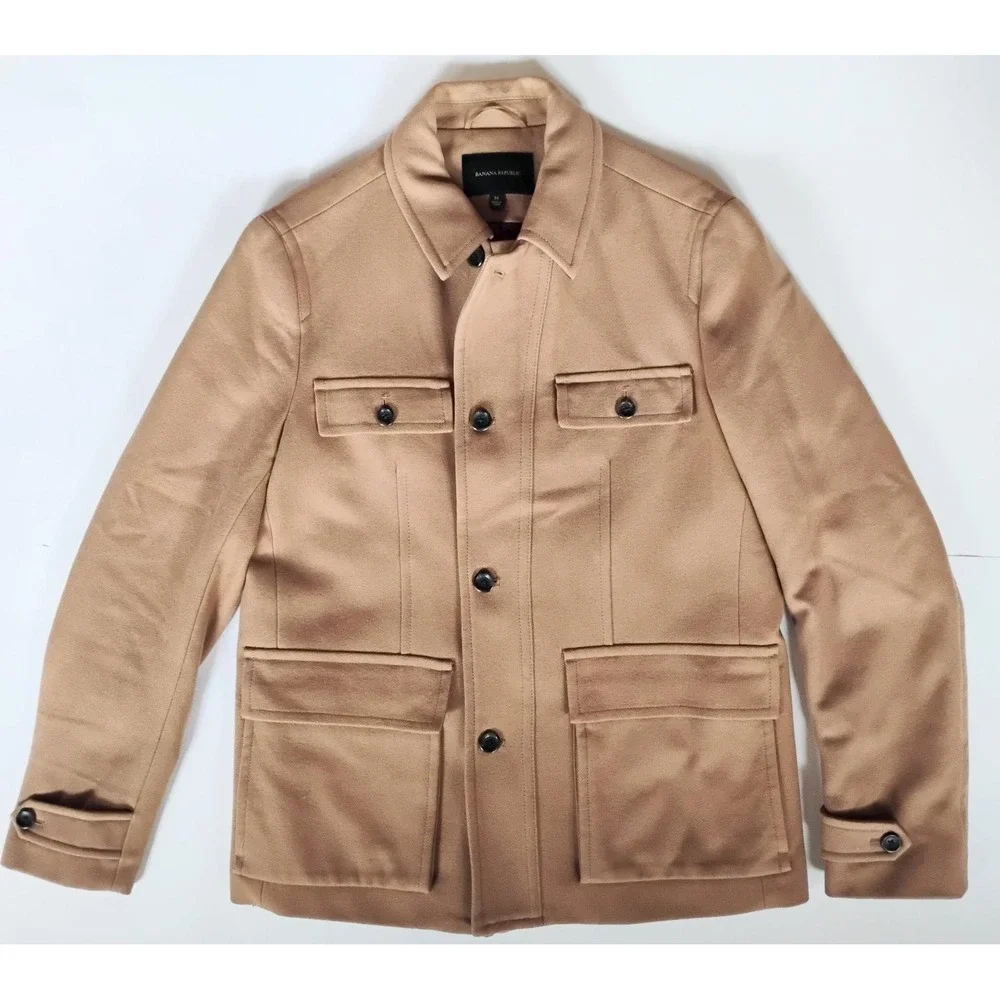 Banana Republic Field Jacket Mens Size M Camel Tan Italian Wool Blend Vintage